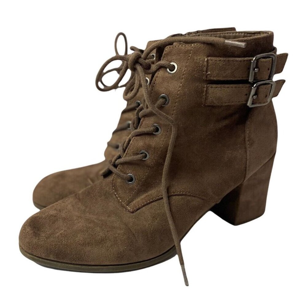 Madden Girl Theoo Block Heel Lace Up Suede Ankle Boots Women's Size  7.5M